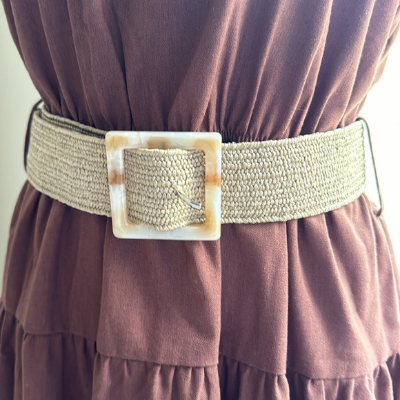 Brown Tiered Dress with Belt - Picture 2 of 5